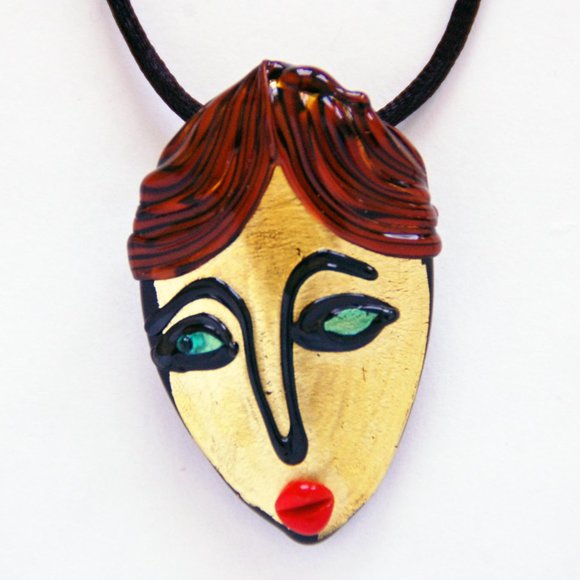 Murano Jewelry - Murano Glass Pendant 24 K Gold Leaf Faccia Face